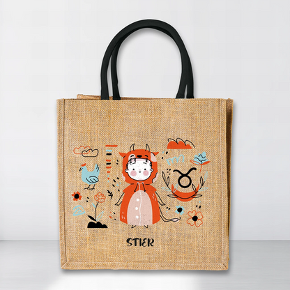 Jutetasche mit Sternzeichen-Motiv