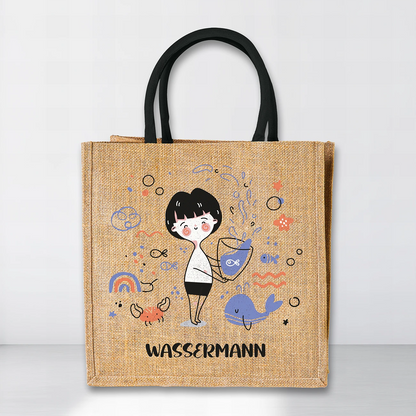 Jutetasche mit Sternzeichen-Motiv