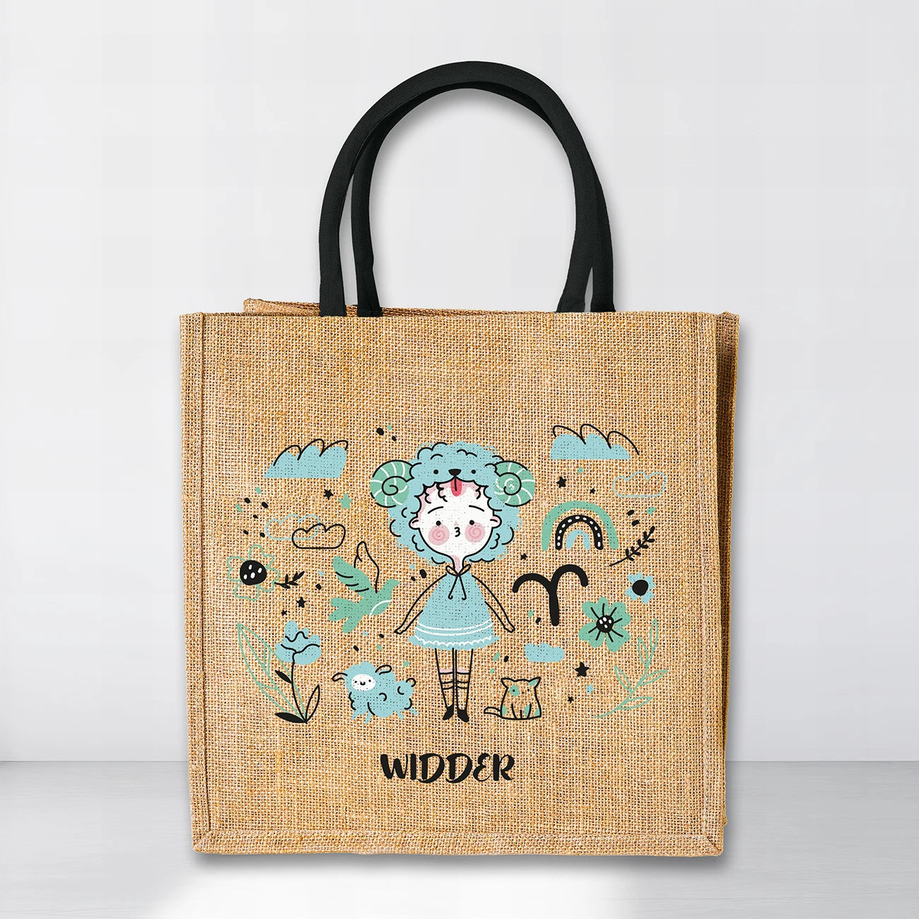 Jutetasche mit Sternzeichen-Motiv